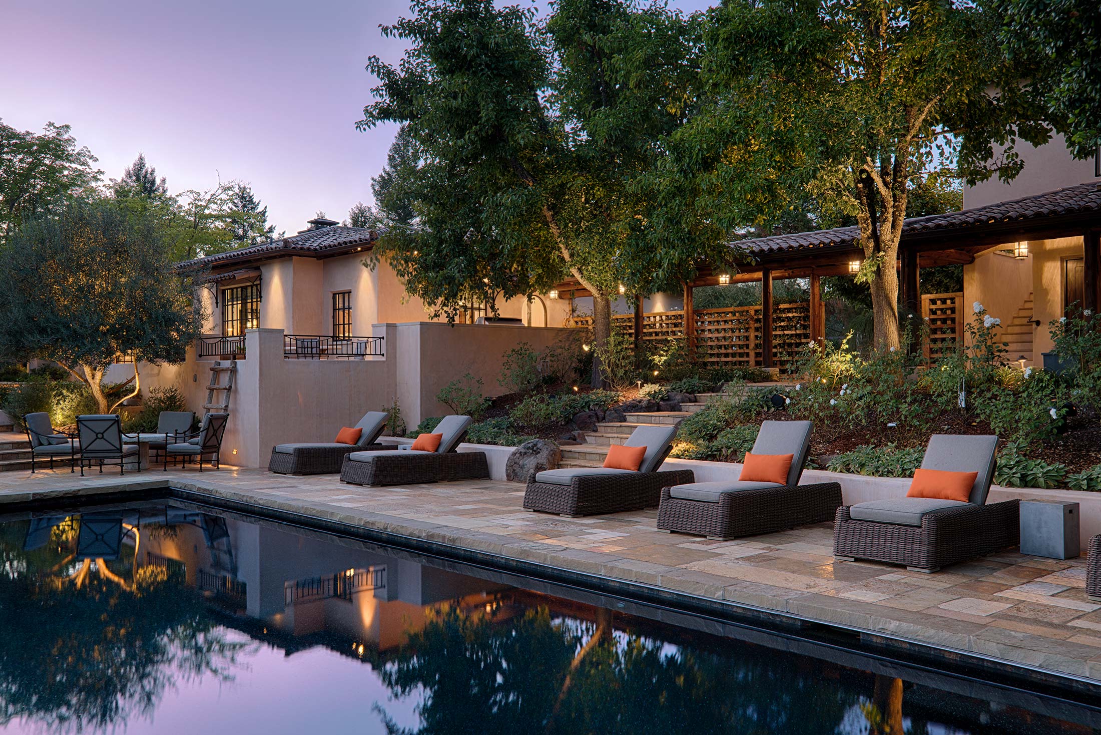 interior design exterior modern pool and furniture